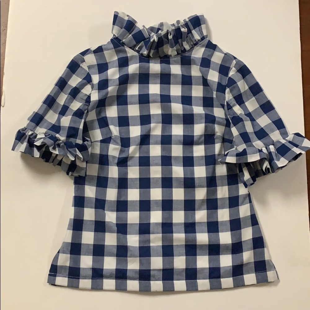 Checkered blue ruffle top